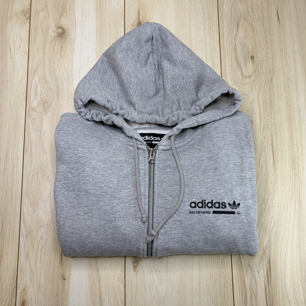Adidas Originals Adults Kaval Full Zip Hoodie Gray Size Large Cotton Logo